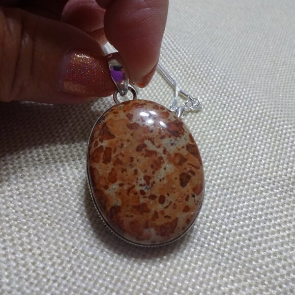 Natural LEOPARD SKIN JASPER Handmade Sterling 925 Pendant/Chain #370C - Picture 2 of 3